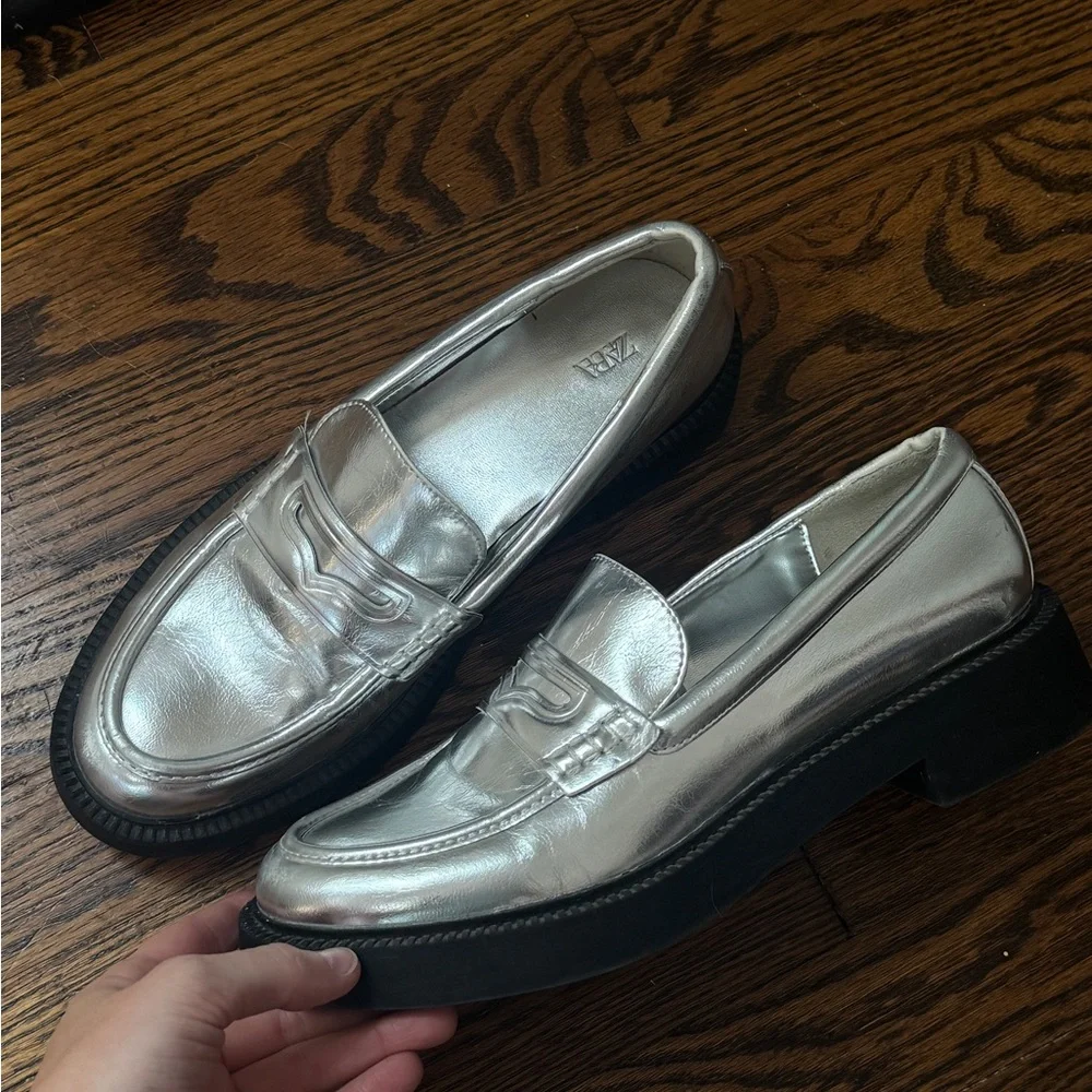 Zara Metallic Silver Loafer